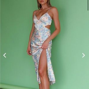 Selfie Leslie Floral City Lights Cut-out Waist Split Midi Dress